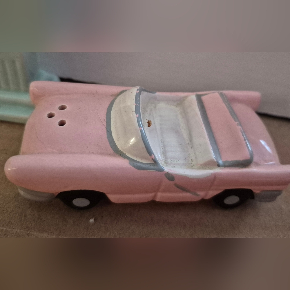 Craft Pink and White Toy Car with Gas Pump Salt and Pepper - Picture 5 of 9